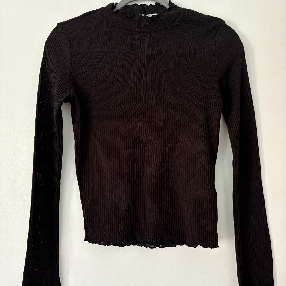 H&M Scalloped Black Sheer Mock Turtleneck